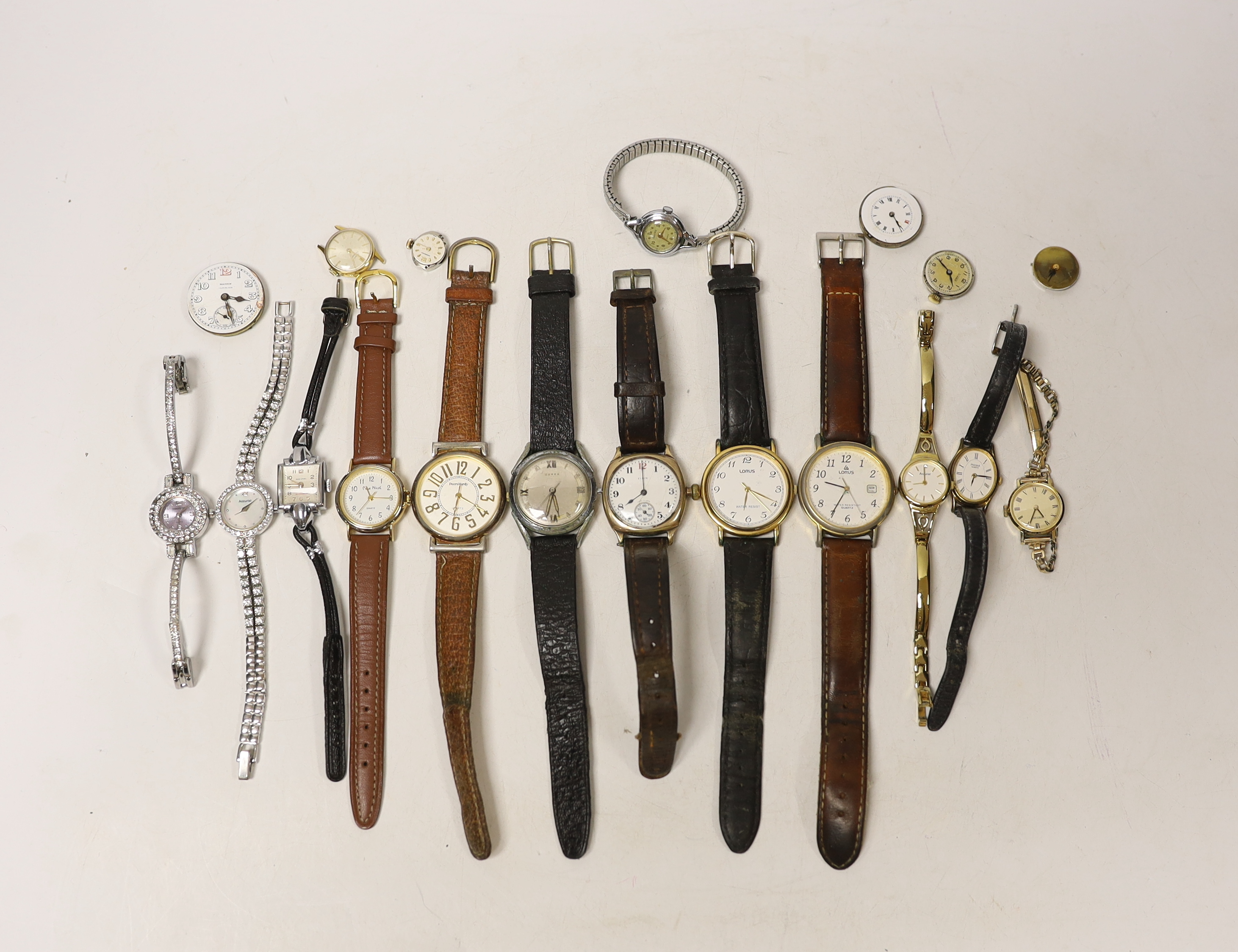 A collection of lady's and gentleman's assorted wrist watches, including Ceres and gold plated Elgin.